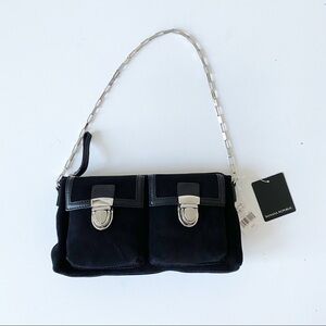 NWT Banana Republic Black Suede Purse Handbag with Silver Details Front Pockets